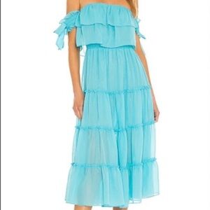 Misa Los Angeles Turquoise off shoulder maxi